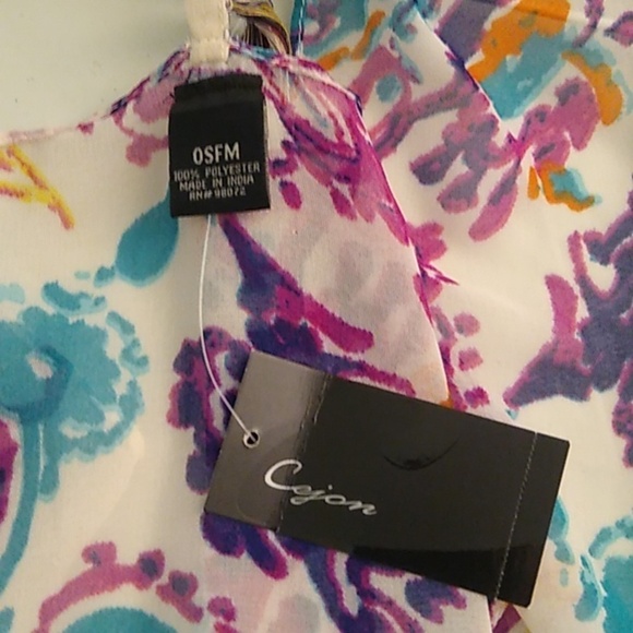 CEJON TROPICAL PAISLEY TASSEL SHRUG BEACHY SUMMER COVERUP - Picture 5 of 7